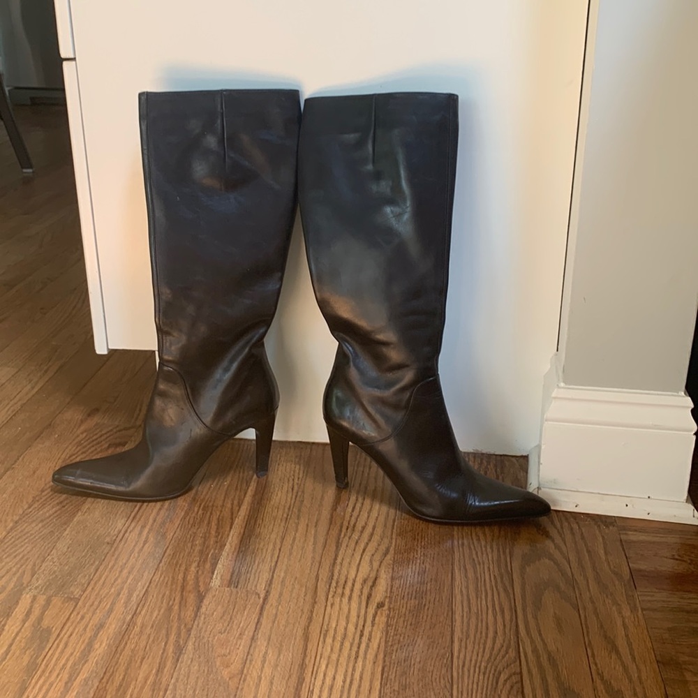 Tall black Italian leather boots